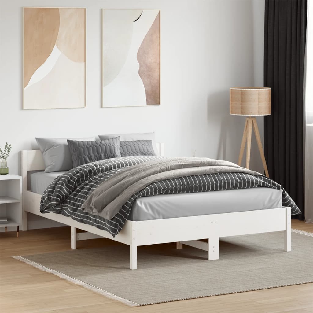 sengeramme uden madras 120x190 cm massivt fyrretræ hvid