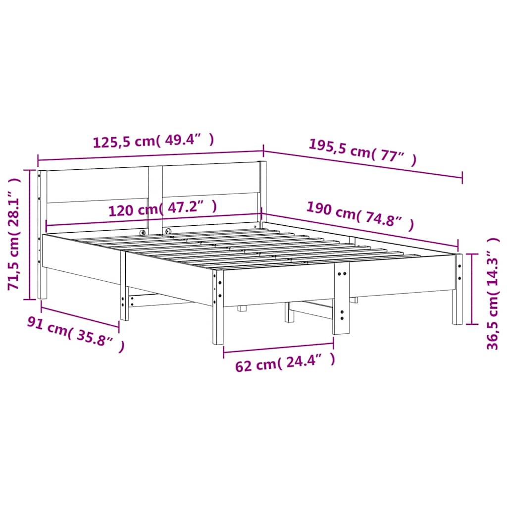 sengeramme uden madras 120x190 cm massivt fyrretræ gyldenbrun