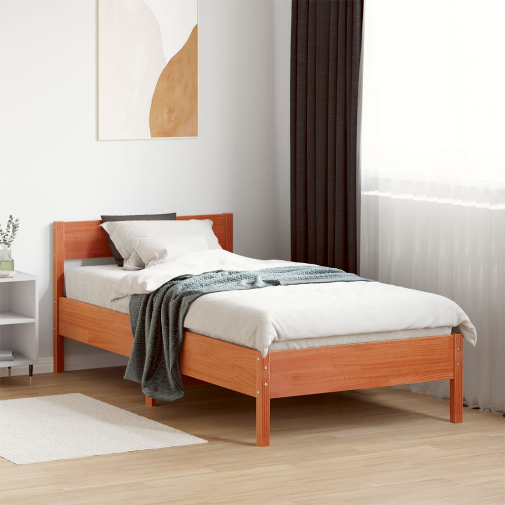 sengeramme uden madras 90x190 cm massivt fyrretræ gyldenbrun