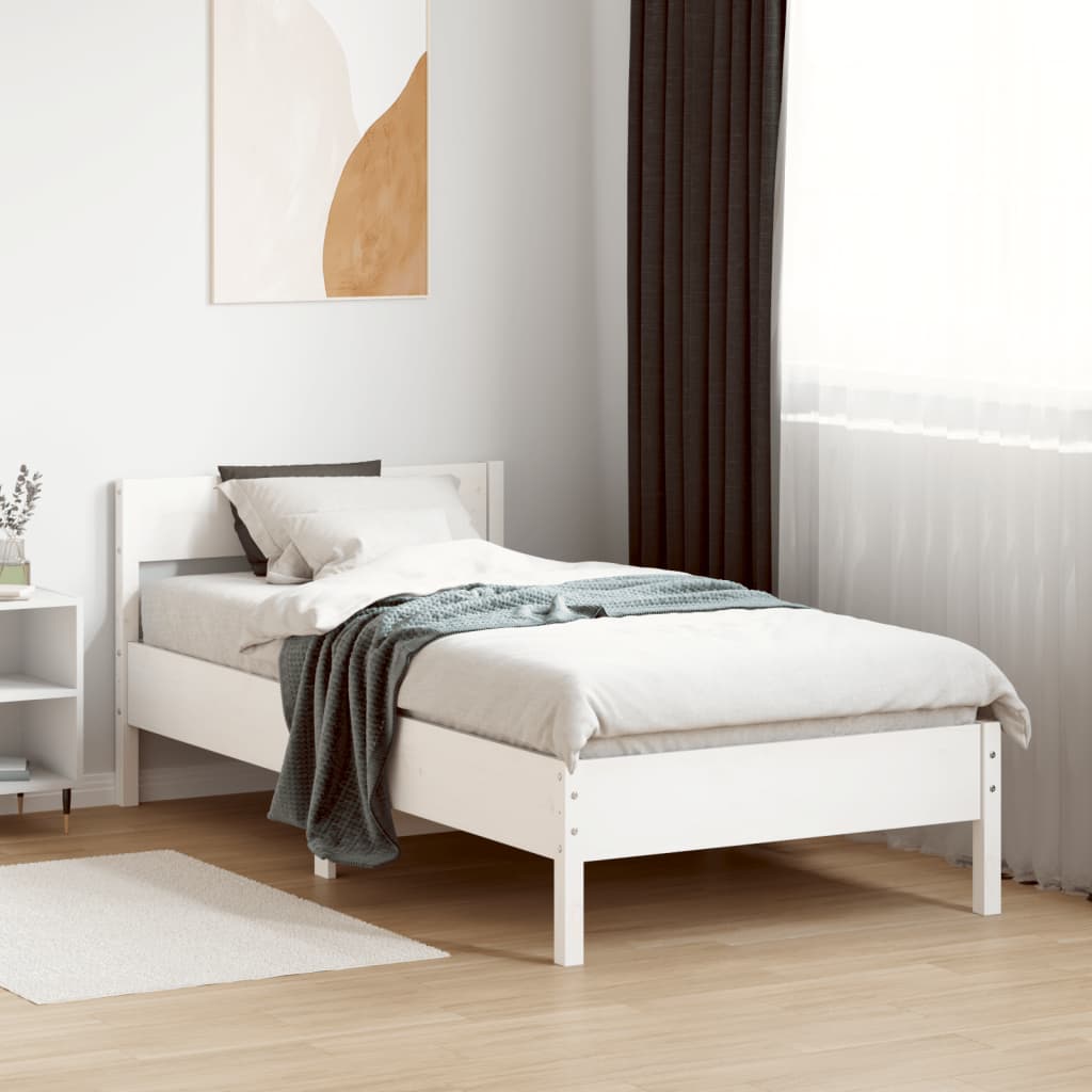sengeramme uden madras 75x190 cm massivt fyrretræ hvid