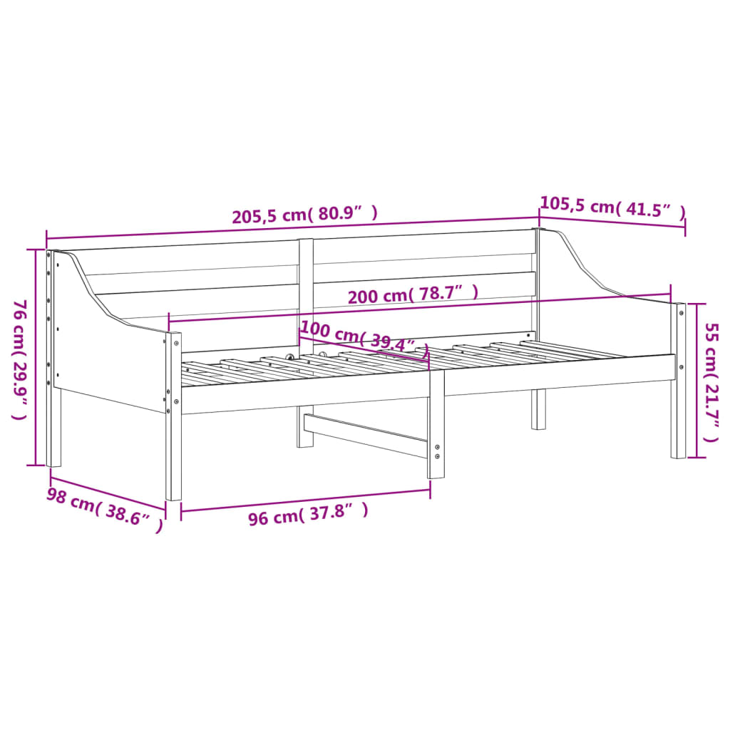 daybed uden madras 100x200 cm massivt fyrretræ gyldenbrun