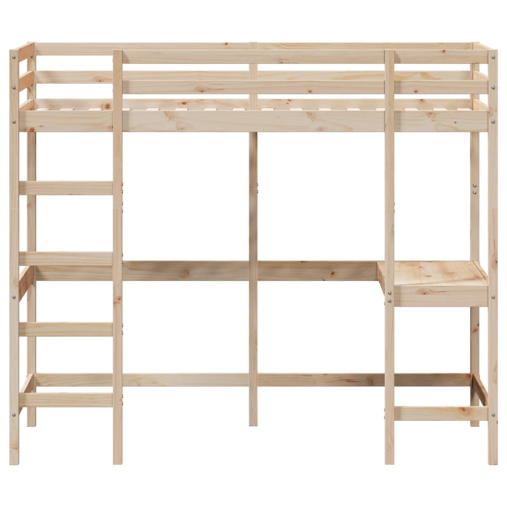 højseng med skrivebord 100x200 cm massivt fyrretræ