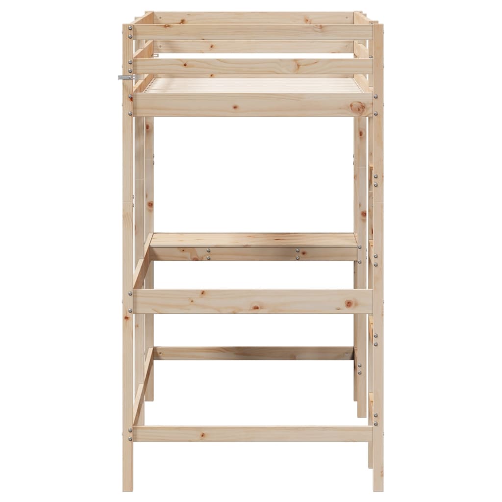 højseng med skrivebord 100x200 cm massivt fyrretræ