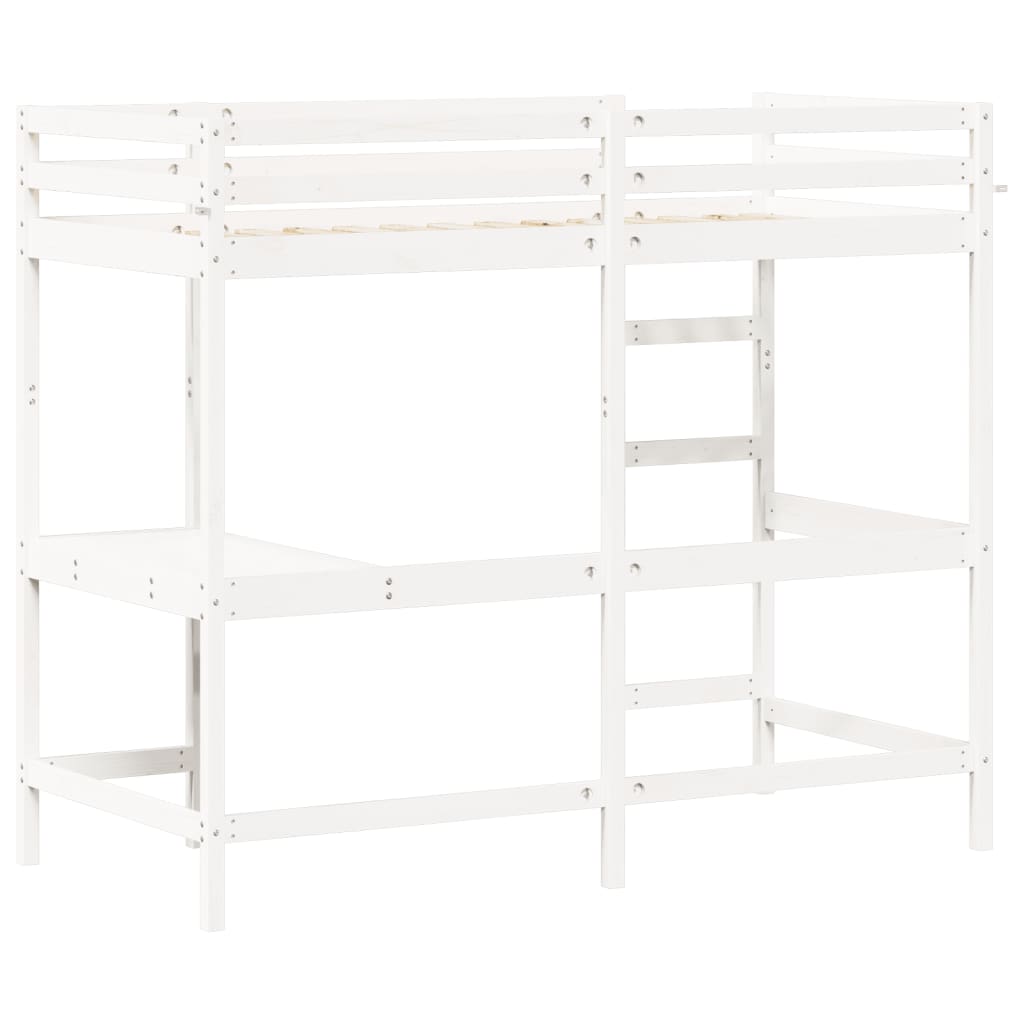 højseng med skrivebord 90x200 cm massivt fyrretræ hvid