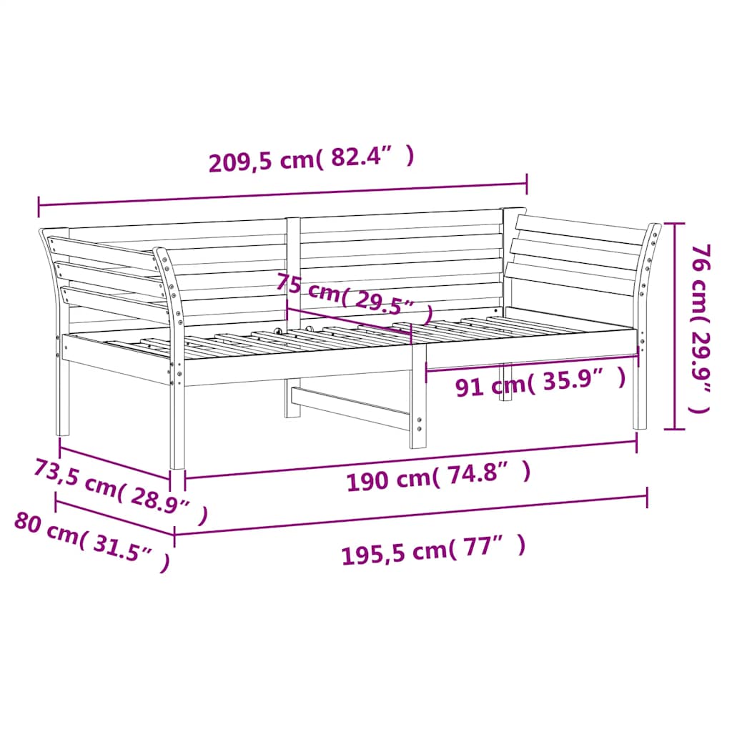 daybed med reol uden madras 75x190 cm massivt fyrretræ hvid