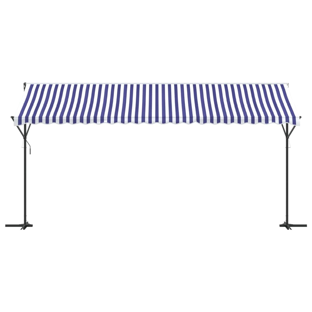 fritstående markise 500x300 cm stof og stål blå og hvid