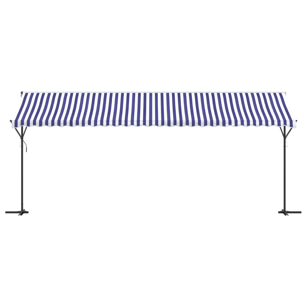 fritstående markise 600x300 cm stof og stål blå og hvid