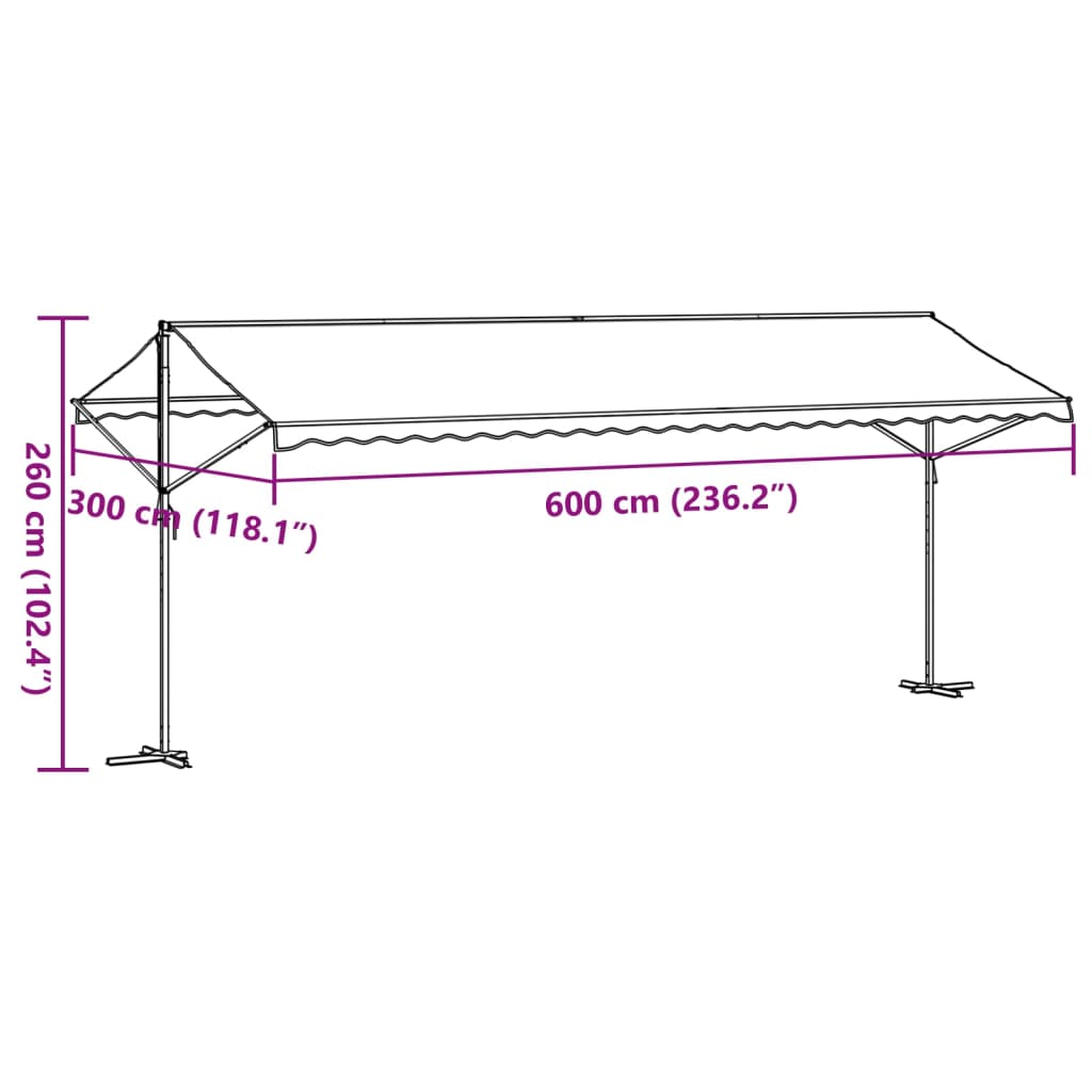 fritstående markise 600x300 cm stof og stål blå og hvid