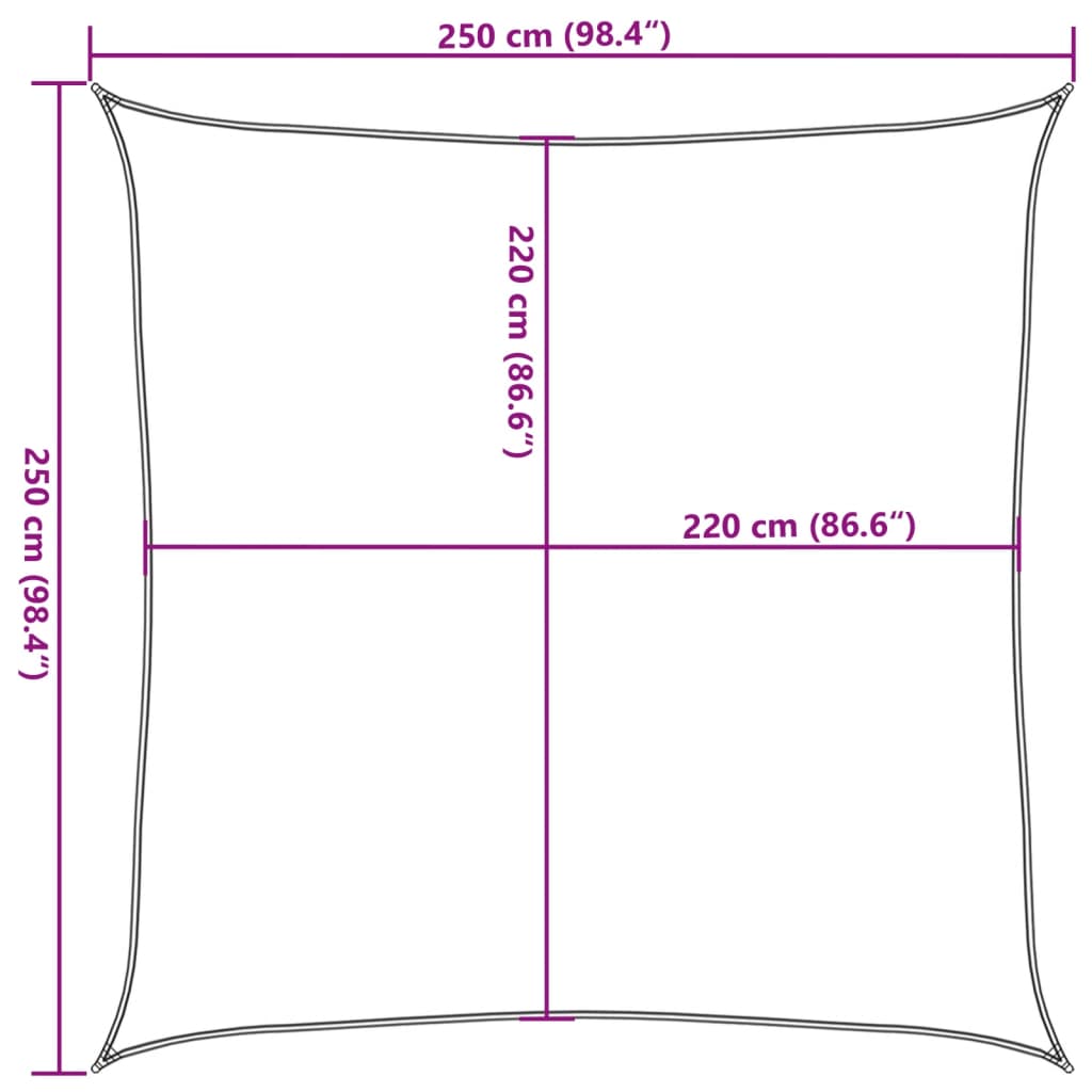 solsejl 2,5x2,5 m 100 % polyesterstof lysegrå