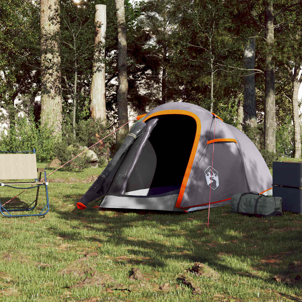 2-personers campingtelt vandtæt grå og orange