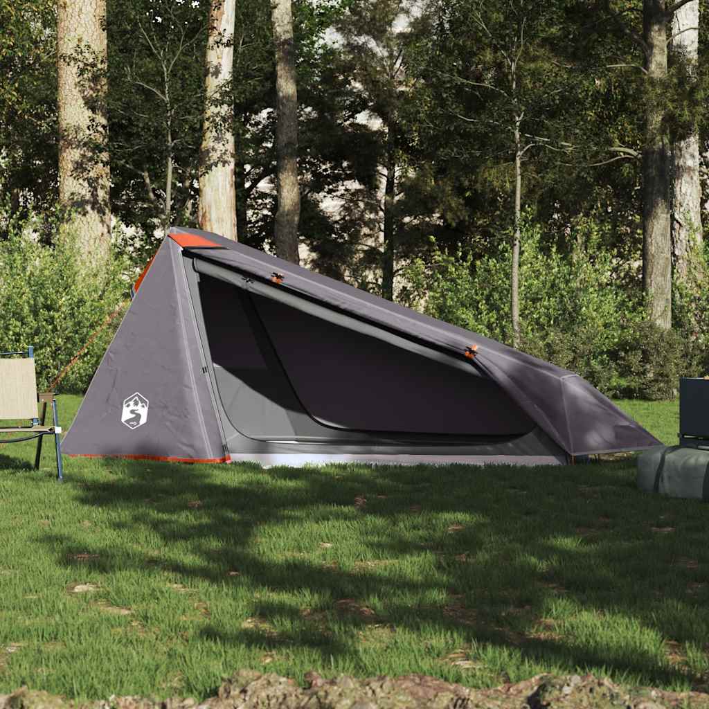 1-personers campingtelt vandtæt grå og orange