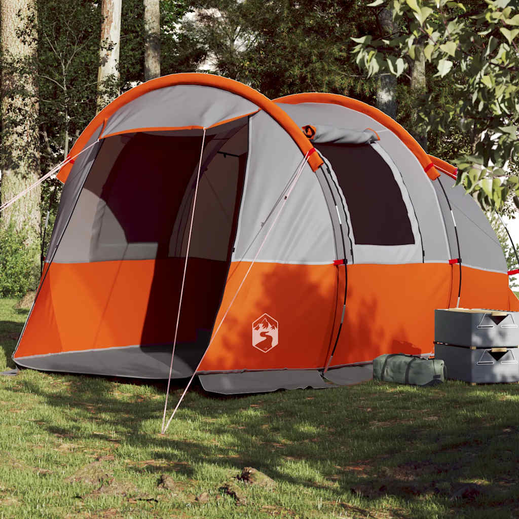 4-personers campingtelt vandtæt grå og orange