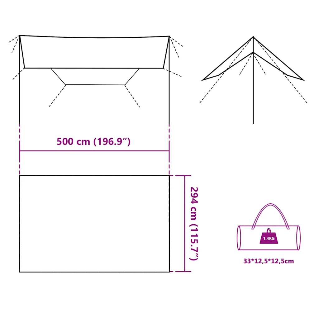 tarp 500x294 cm vandtæt grå og orange