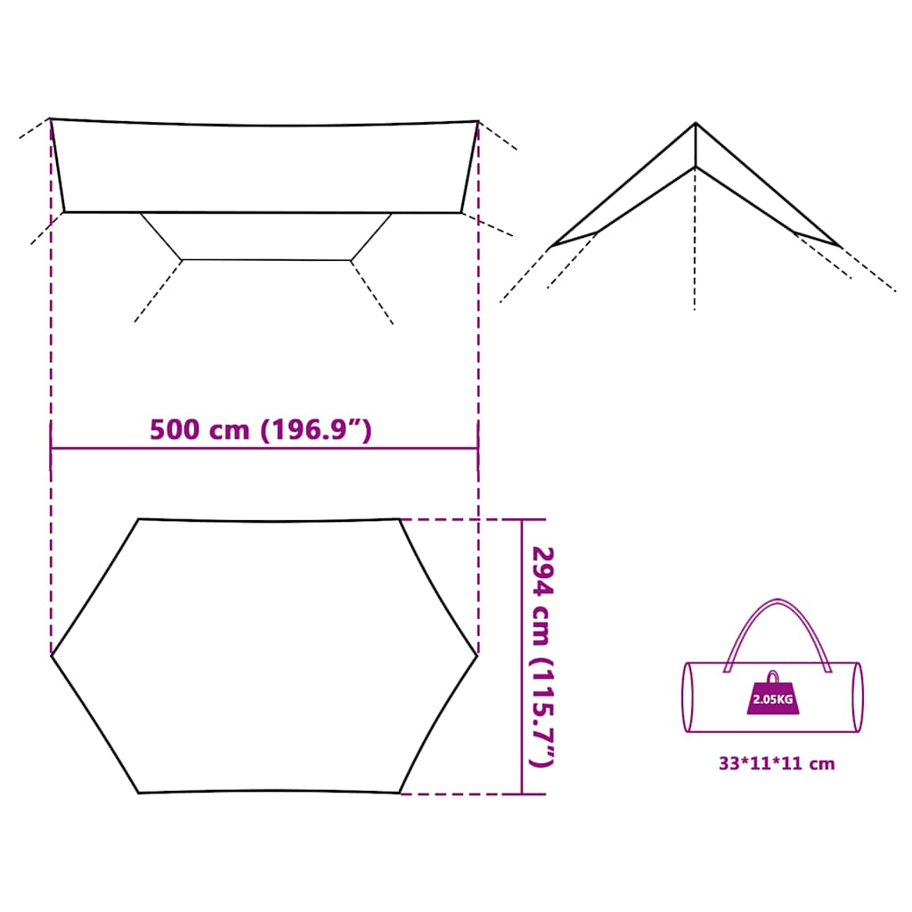 tarp 500x294 cm vandtæt grå og orange