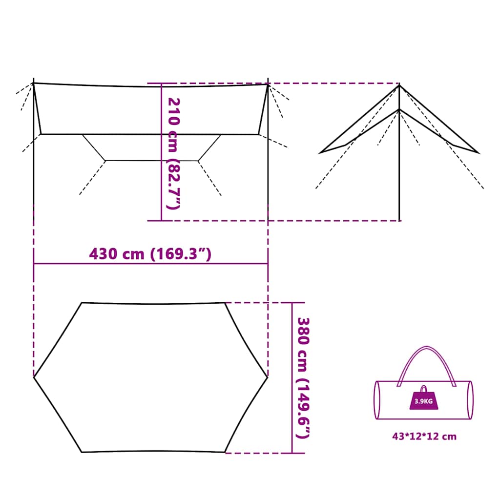 tarp 430x380x210 cm vandtæt blå