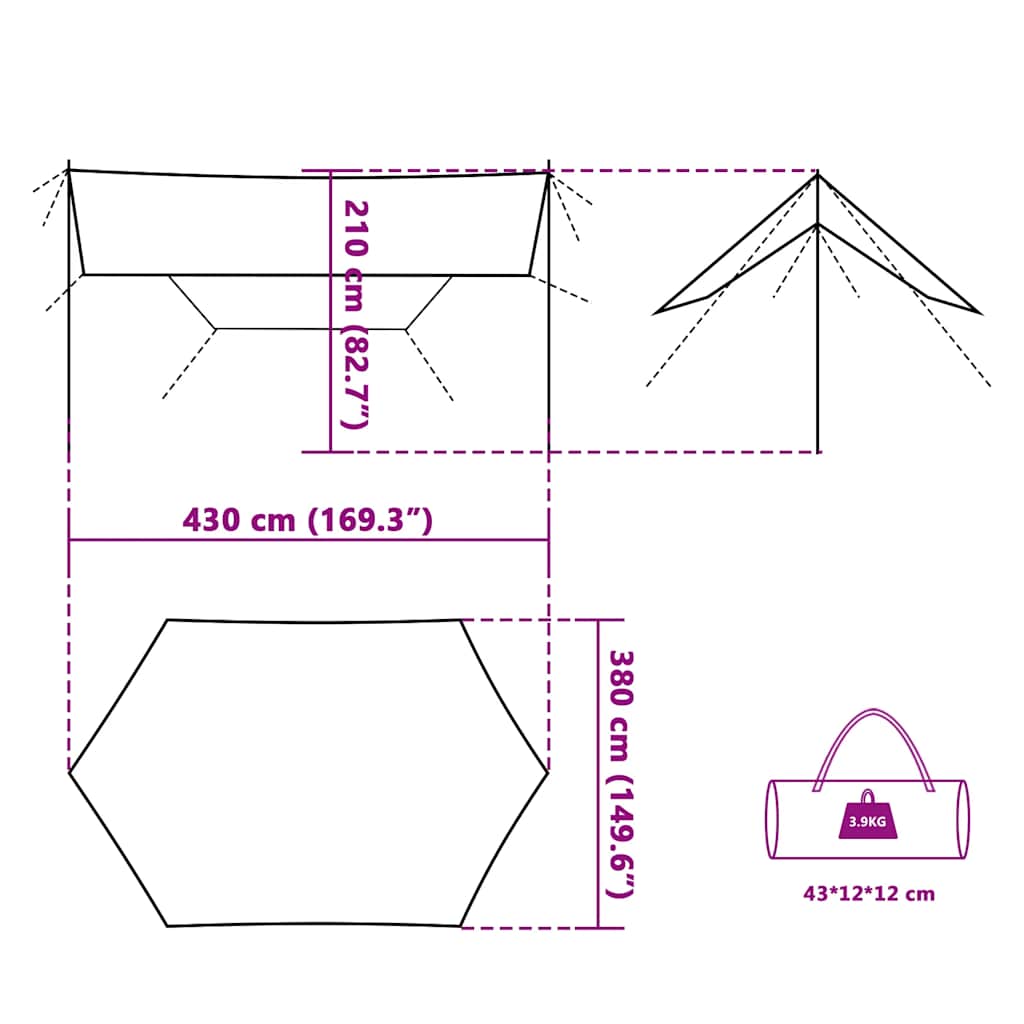 tarp 430x380x210 cm vandtæt grå og orange