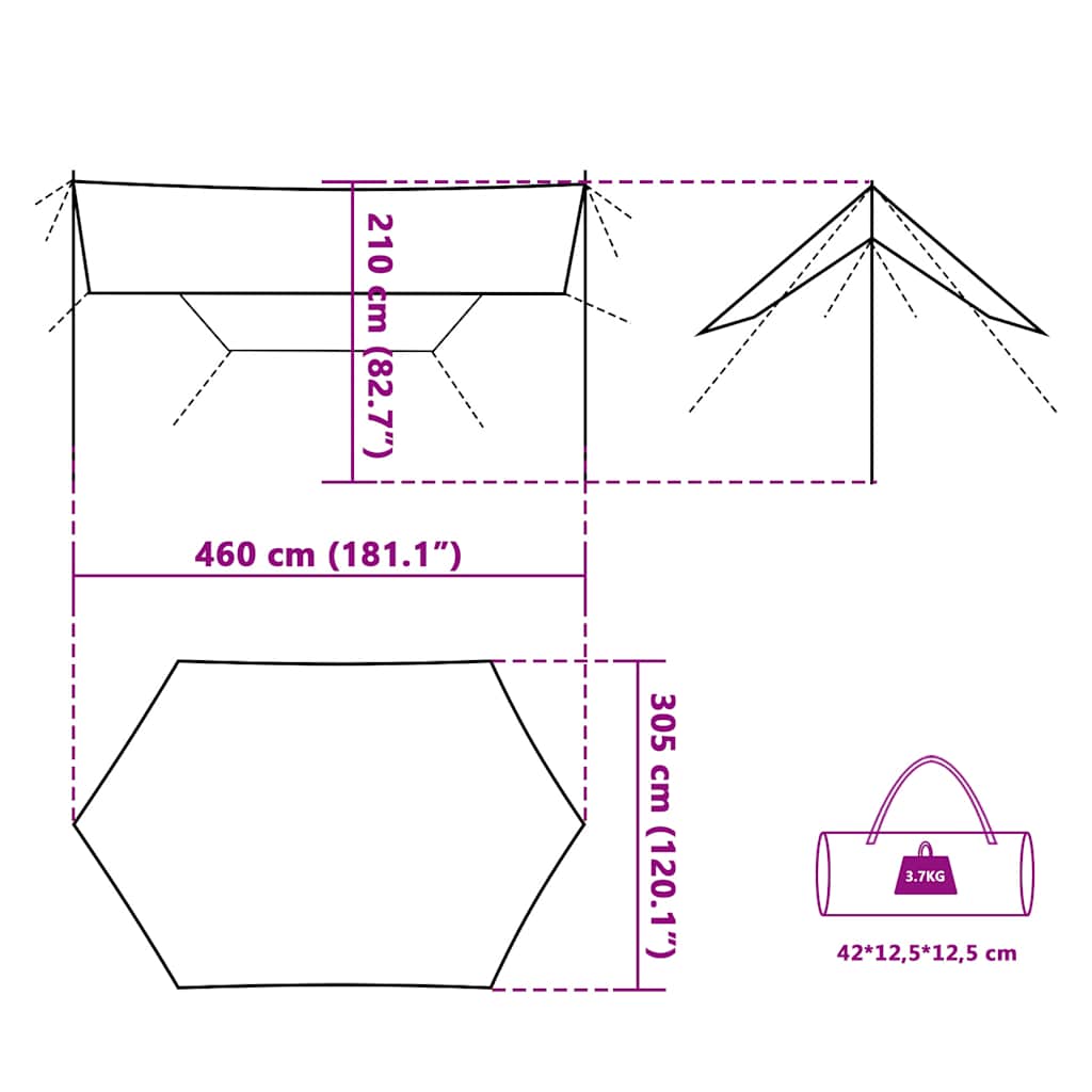 tarp 460x305x210 cm vandtæt grå og orange