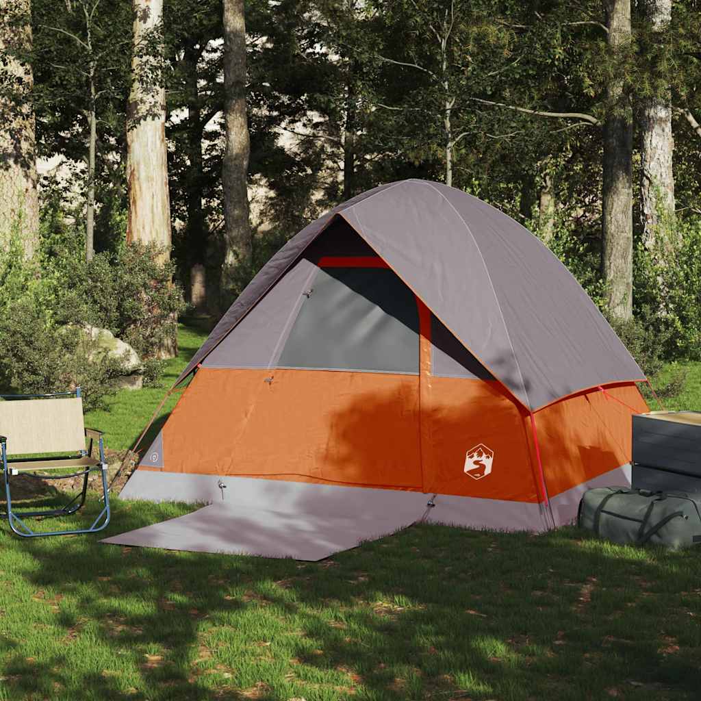 4-personers campingtelt vandtæt grå og orange