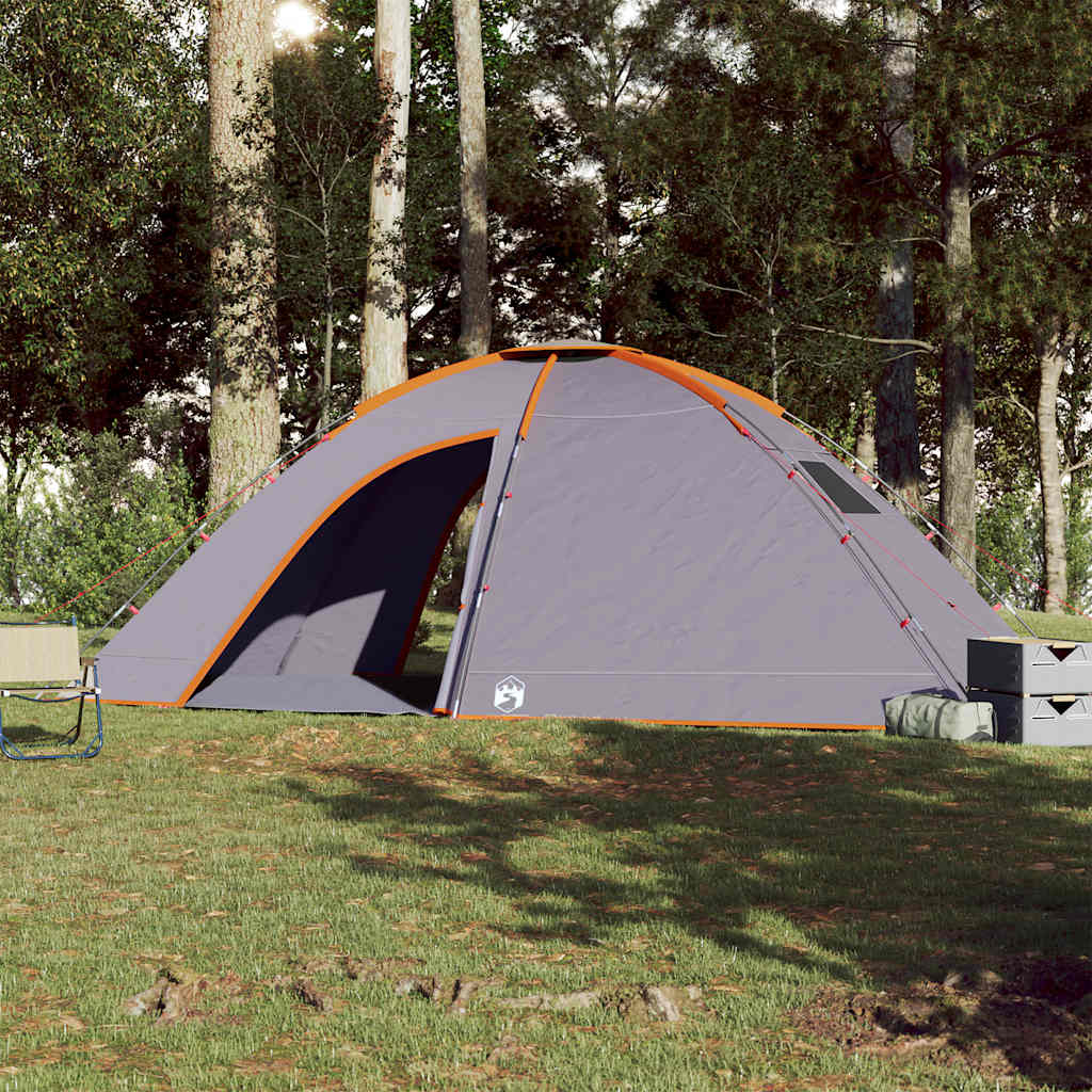 8-personers campingtelt vandtæt grå og orange