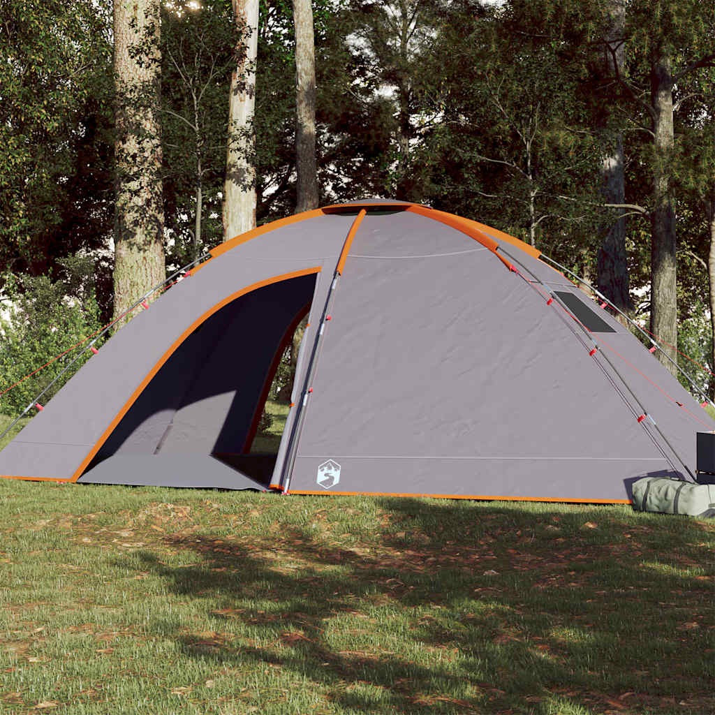8-personers campingtelt vandtæt grå og orange