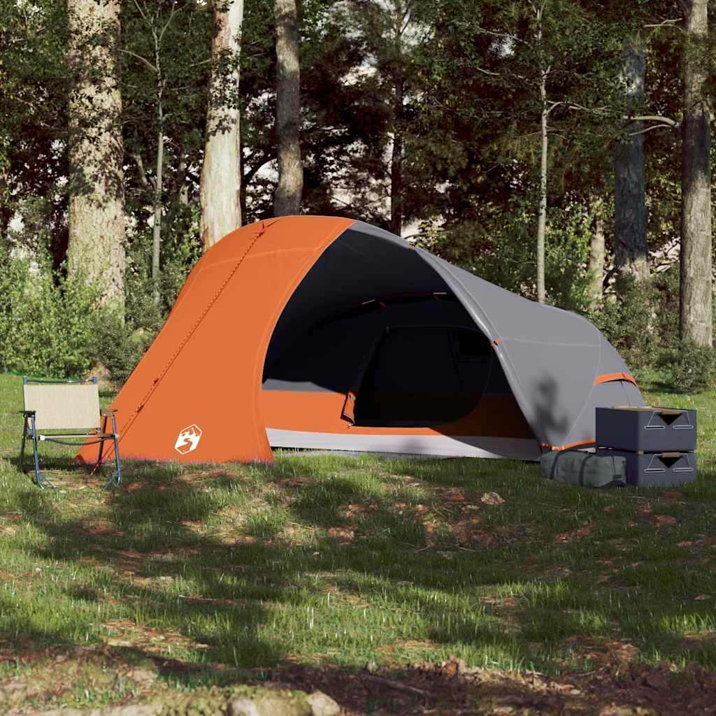 4-personers campingtelt vandtæt grå og orange