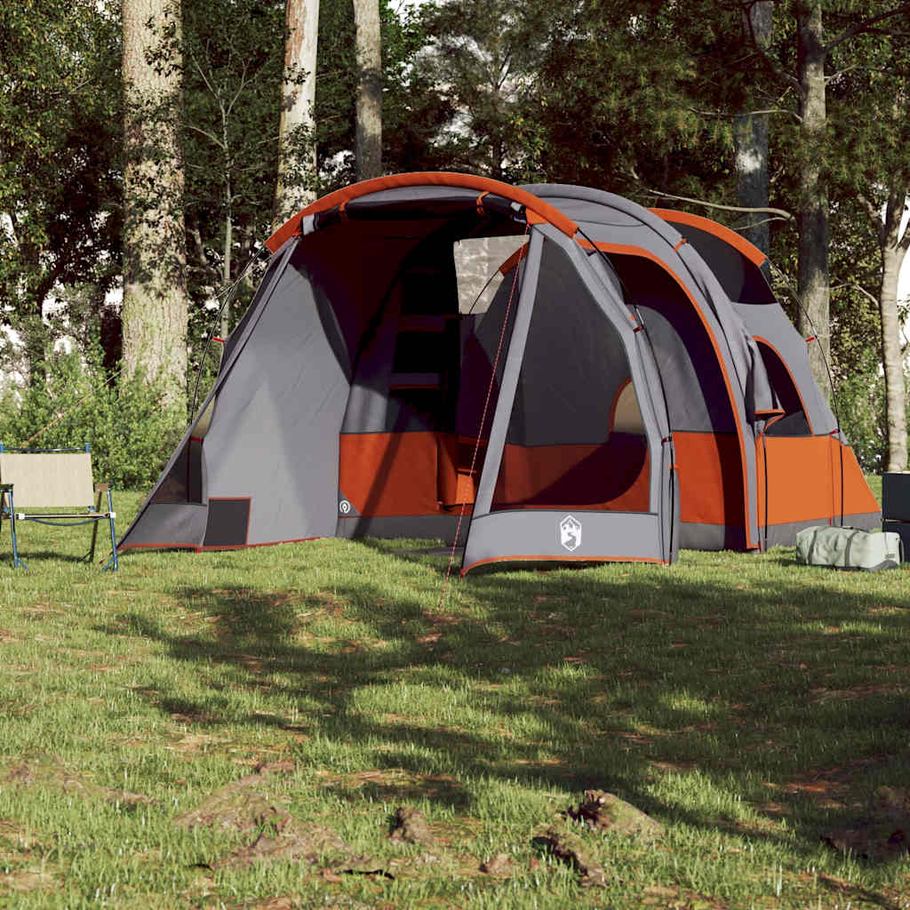 4-personers campingtelt vandtæt tunneltelt grå og orange