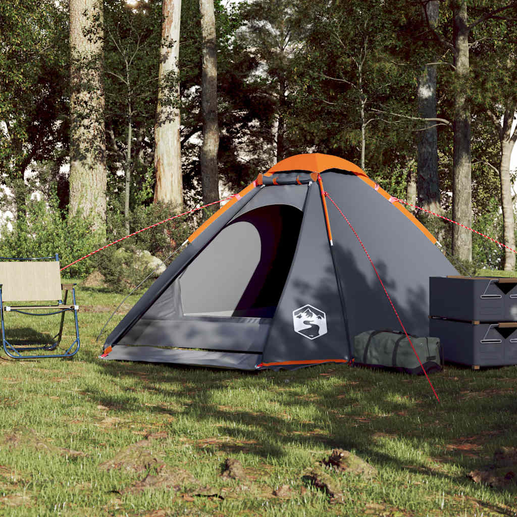 4-personers campingtelt vandtæt grå og orange