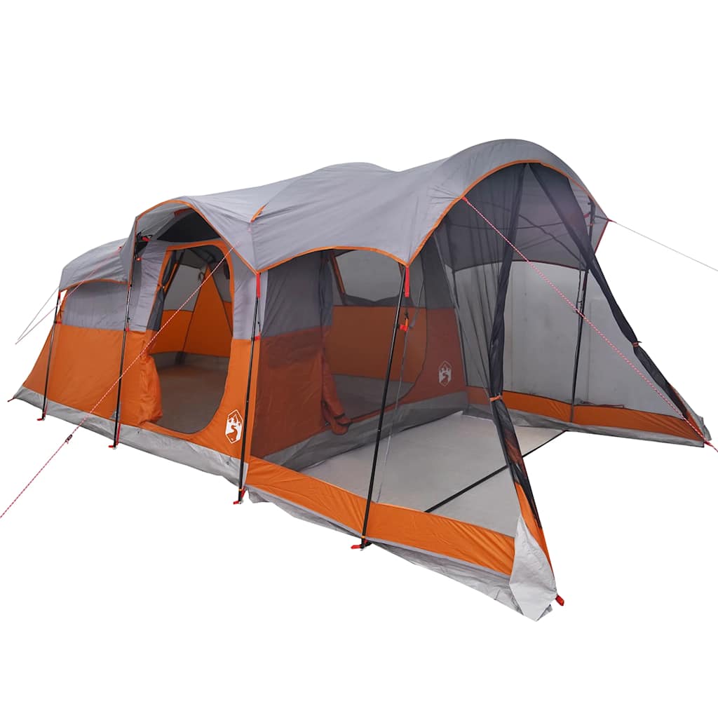 8-personers campingtelt vandtæt grå og orange