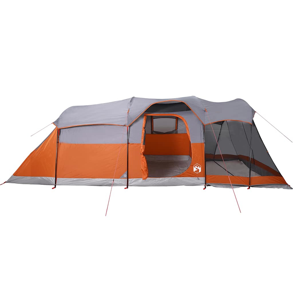 8-personers campingtelt vandtæt grå og orange