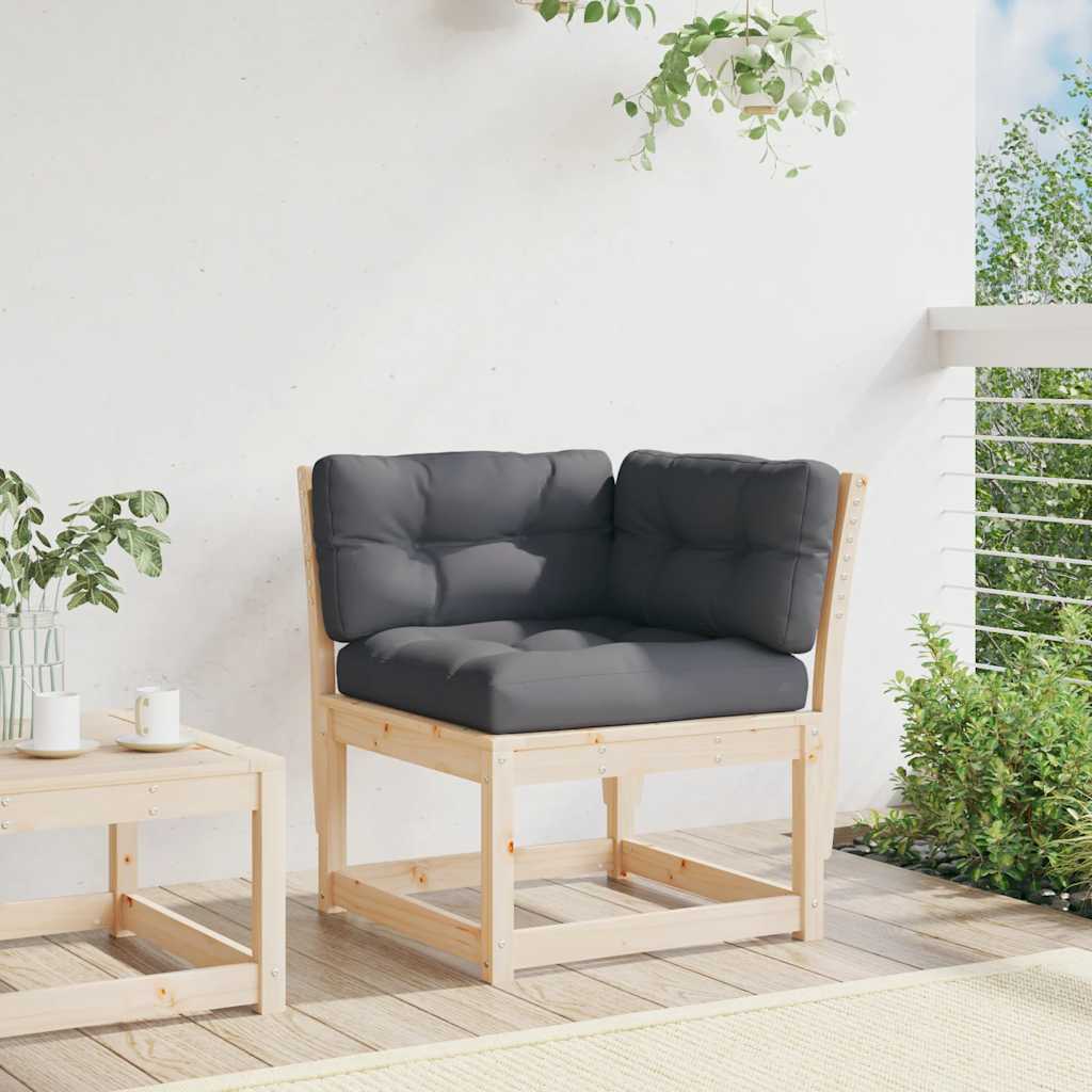 hjørnemodul til havesofa 73x73x78 cm m. hynder massivt fyrretræ