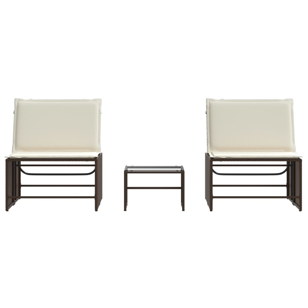 liggestole 2 stk. med bord brun polyrattan