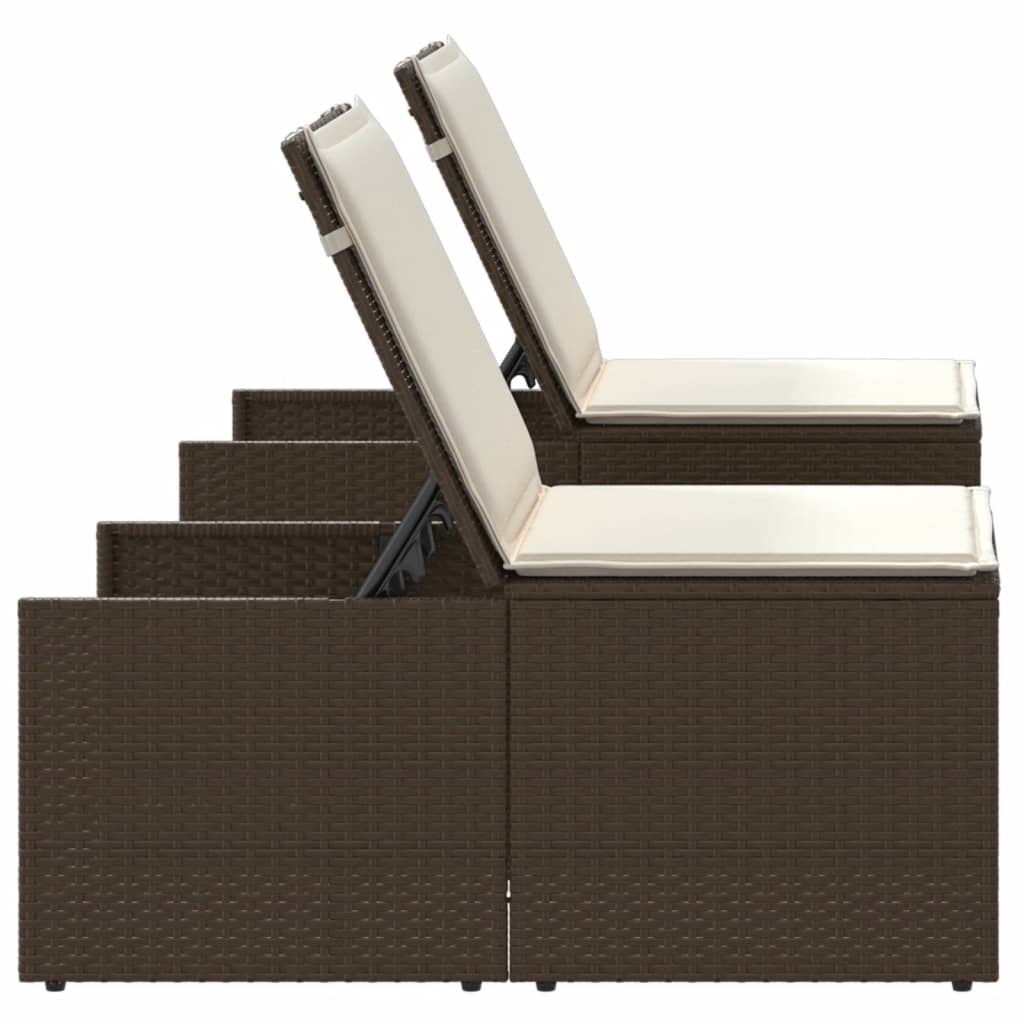 liggestole 2 stk. med bord brun polyrattan