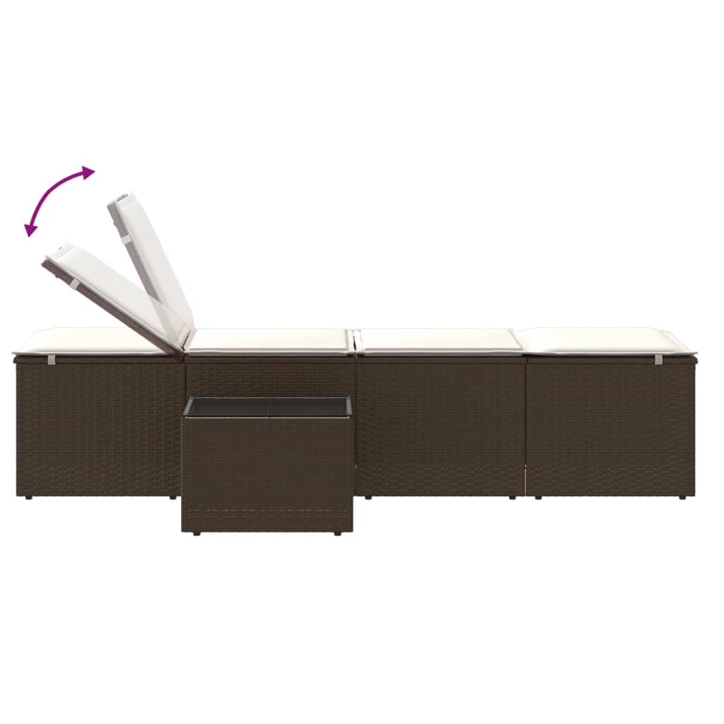liggestole 2 stk. med bord brun polyrattan