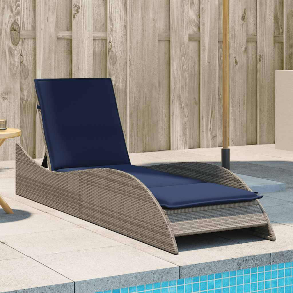 liggestol med hynde grå 60x205x73 cm polyrattan