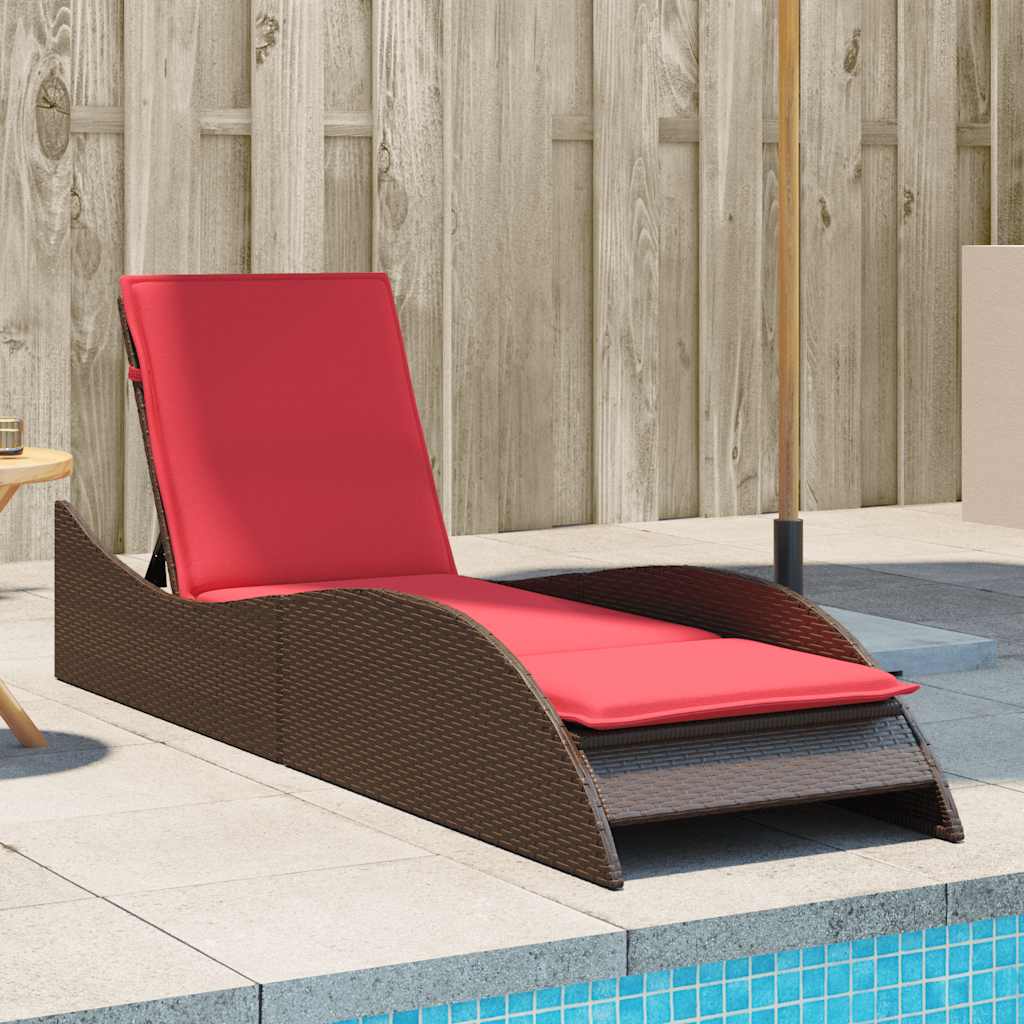 liggestol med hynde brun 60x205x73 cm polyrattan