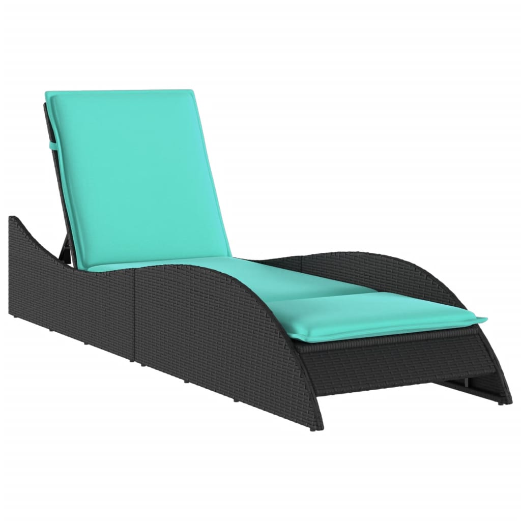 liggestol med hynde sort 60x205x73 cm polyrattan