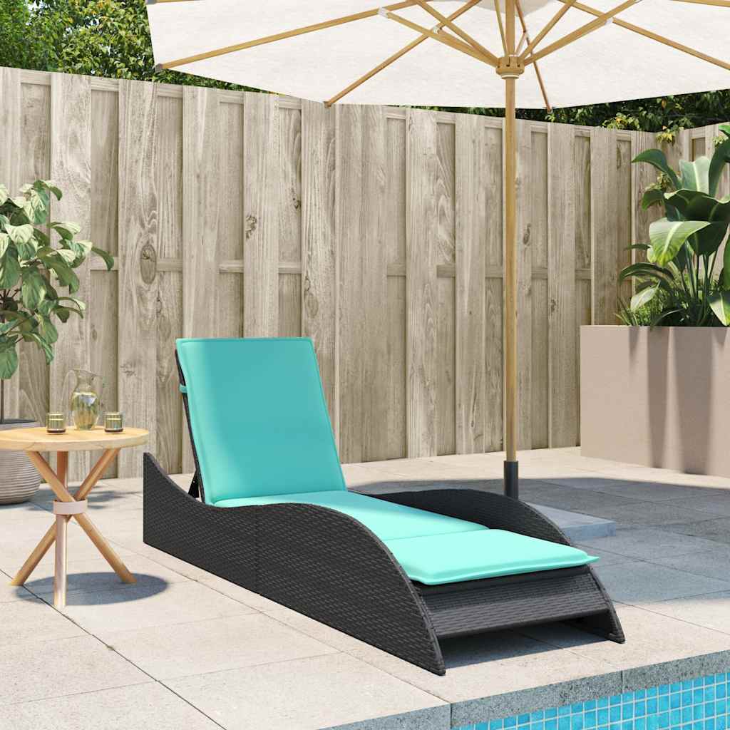 liggestol med hynde sort 60x205x73 cm polyrattan
