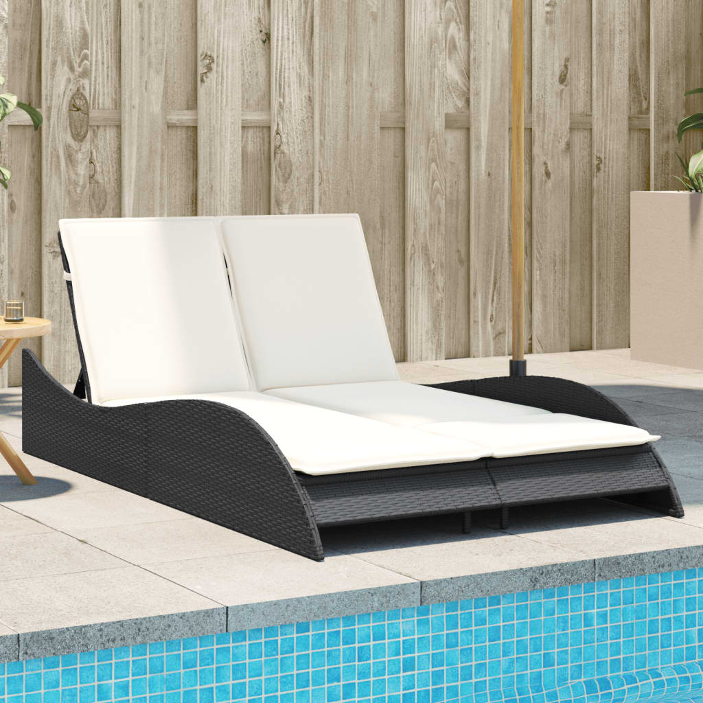 liggestol med hynder 114x205x73 cm polyrattan sort
