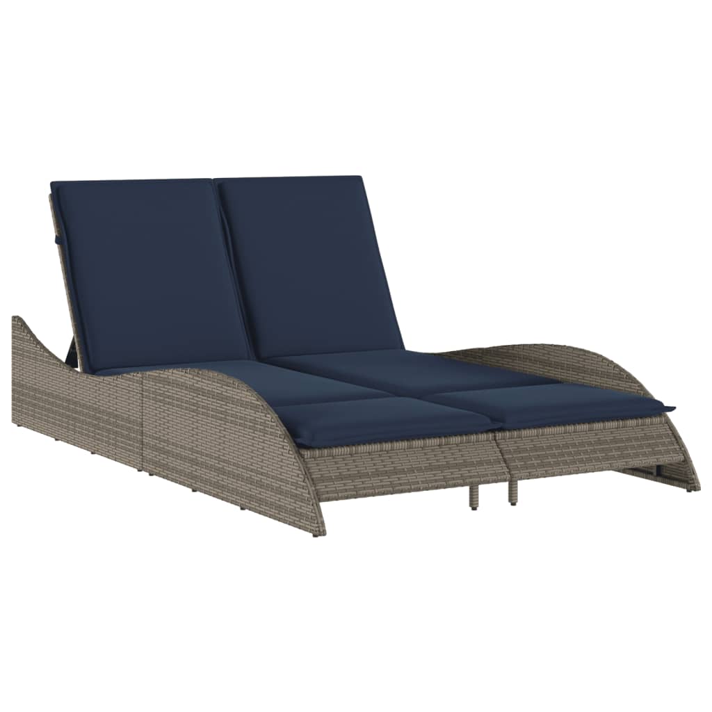 liggestol med hynder grå 114x205x73 cm polyrattan