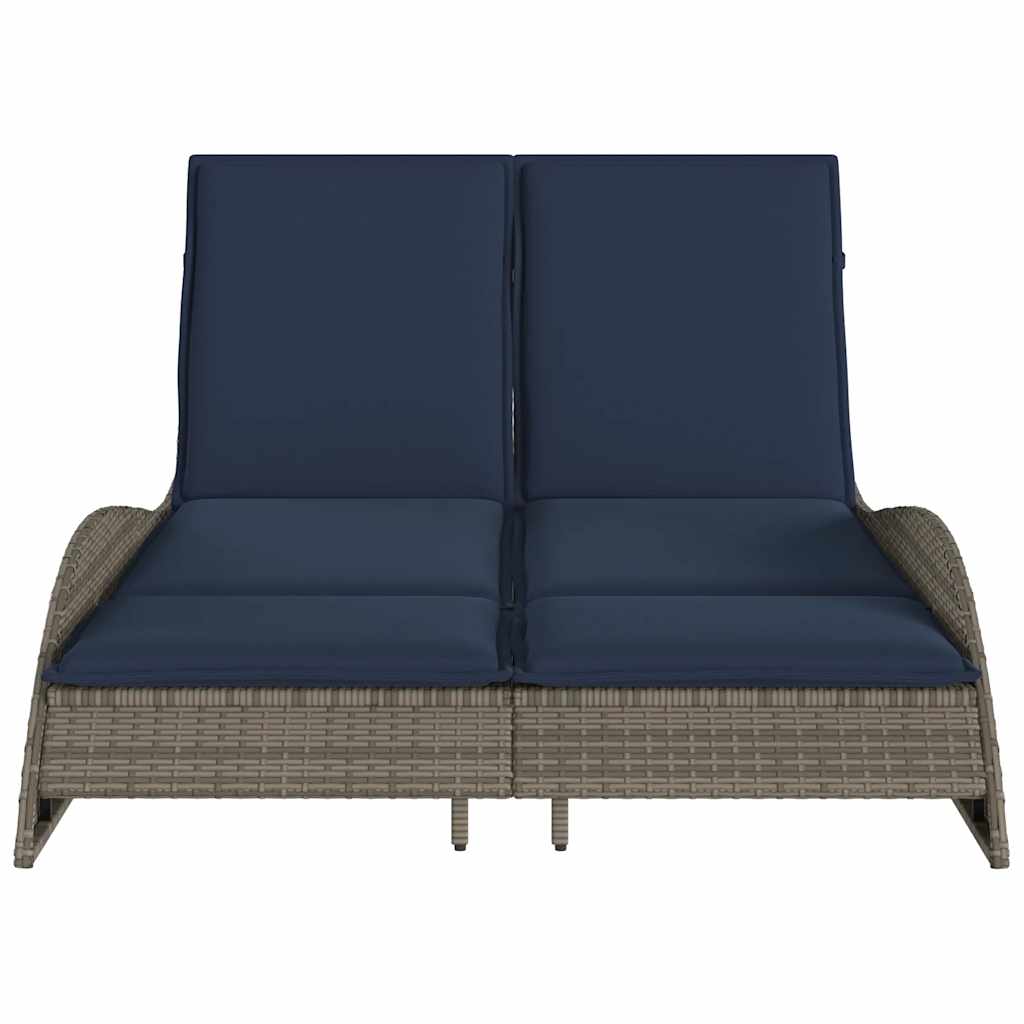 liggestol med hynder grå 114x205x73 cm polyrattan