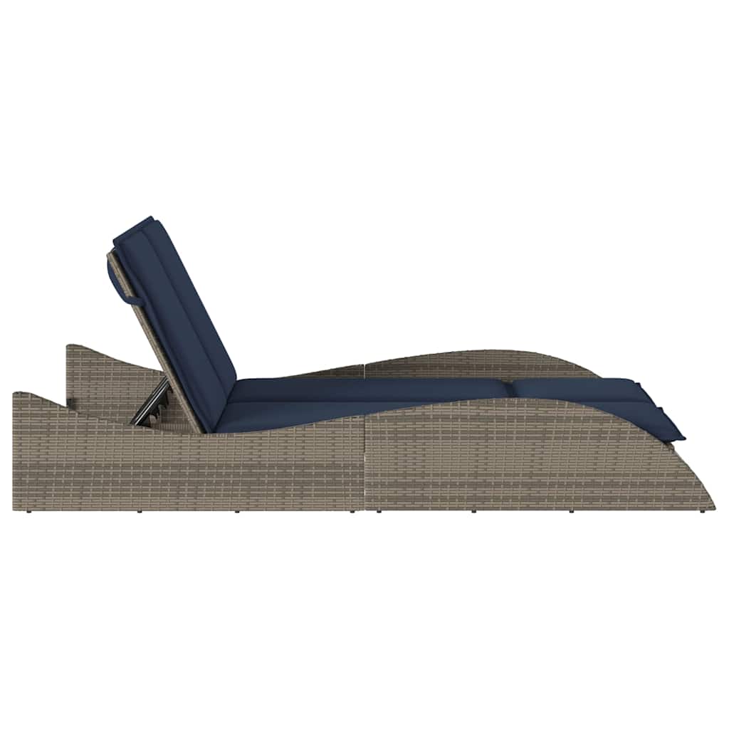 liggestol med hynder grå 114x205x73 cm polyrattan