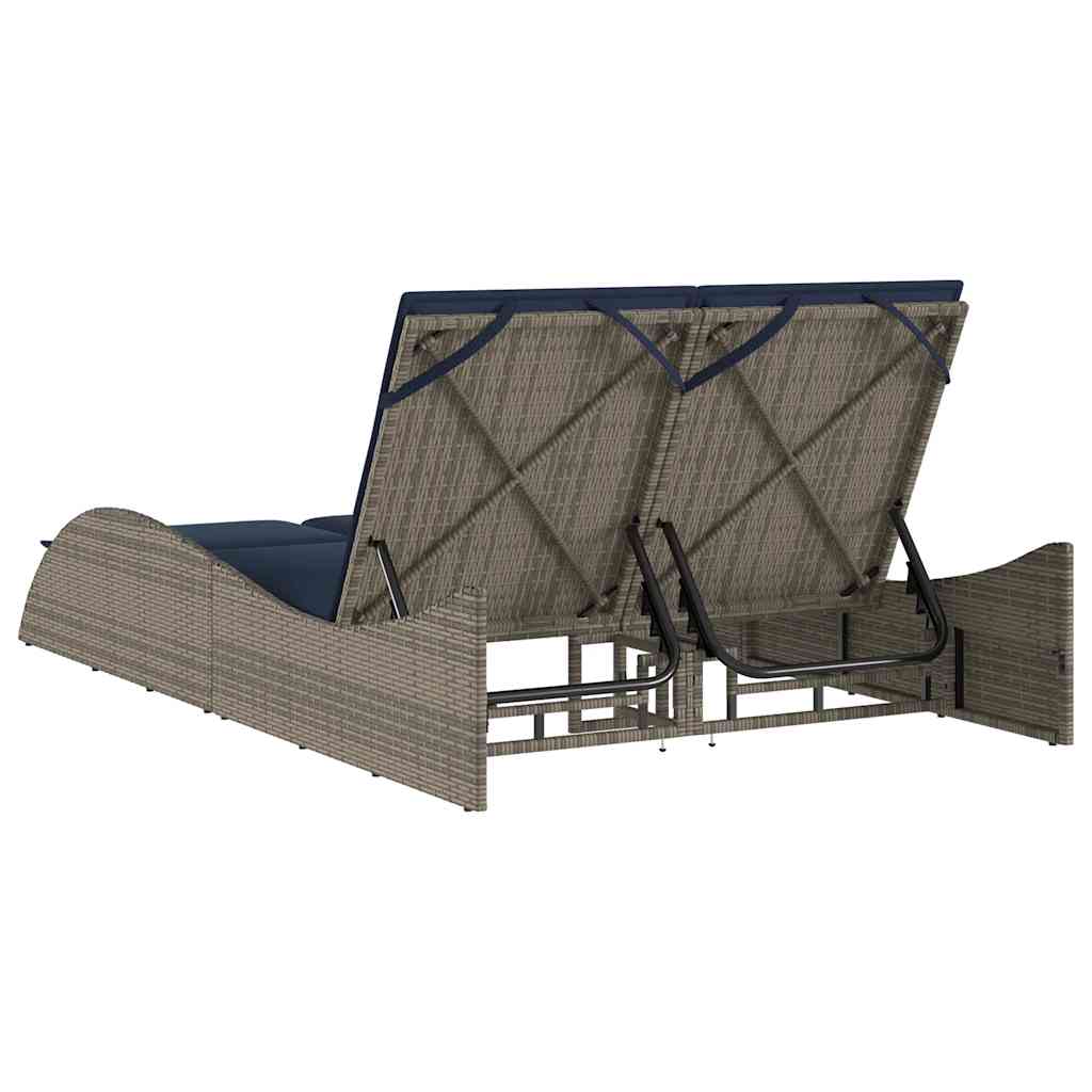 liggestol med hynder grå 114x205x73 cm polyrattan