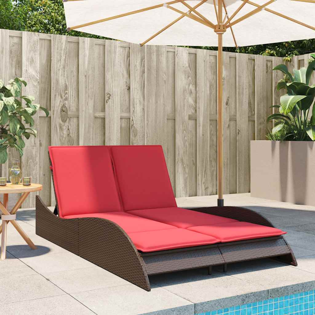 liggestol med hynder brun 114x205x73 cm polyrattan