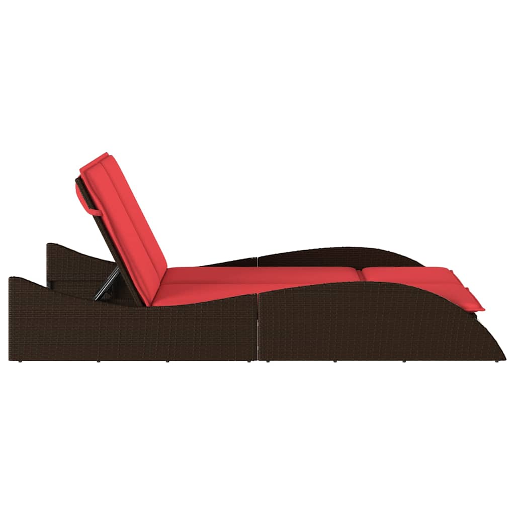 liggestol med hynder brun 114x205x73 cm polyrattan