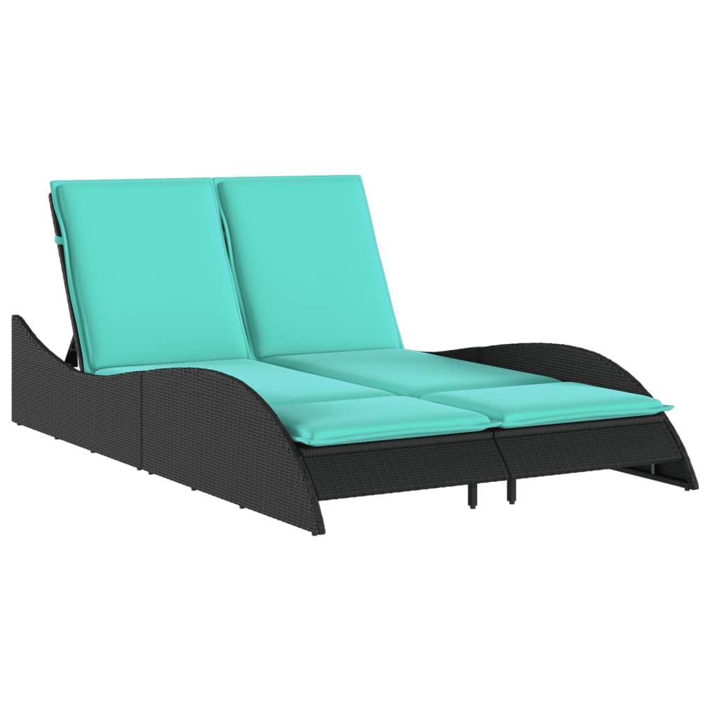 liggestol med hynder sort 114x205x73 cm polyrattan
