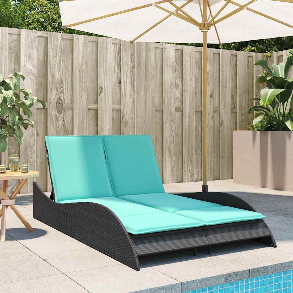 liggestol med hynder sort 114x205x73 cm polyrattan