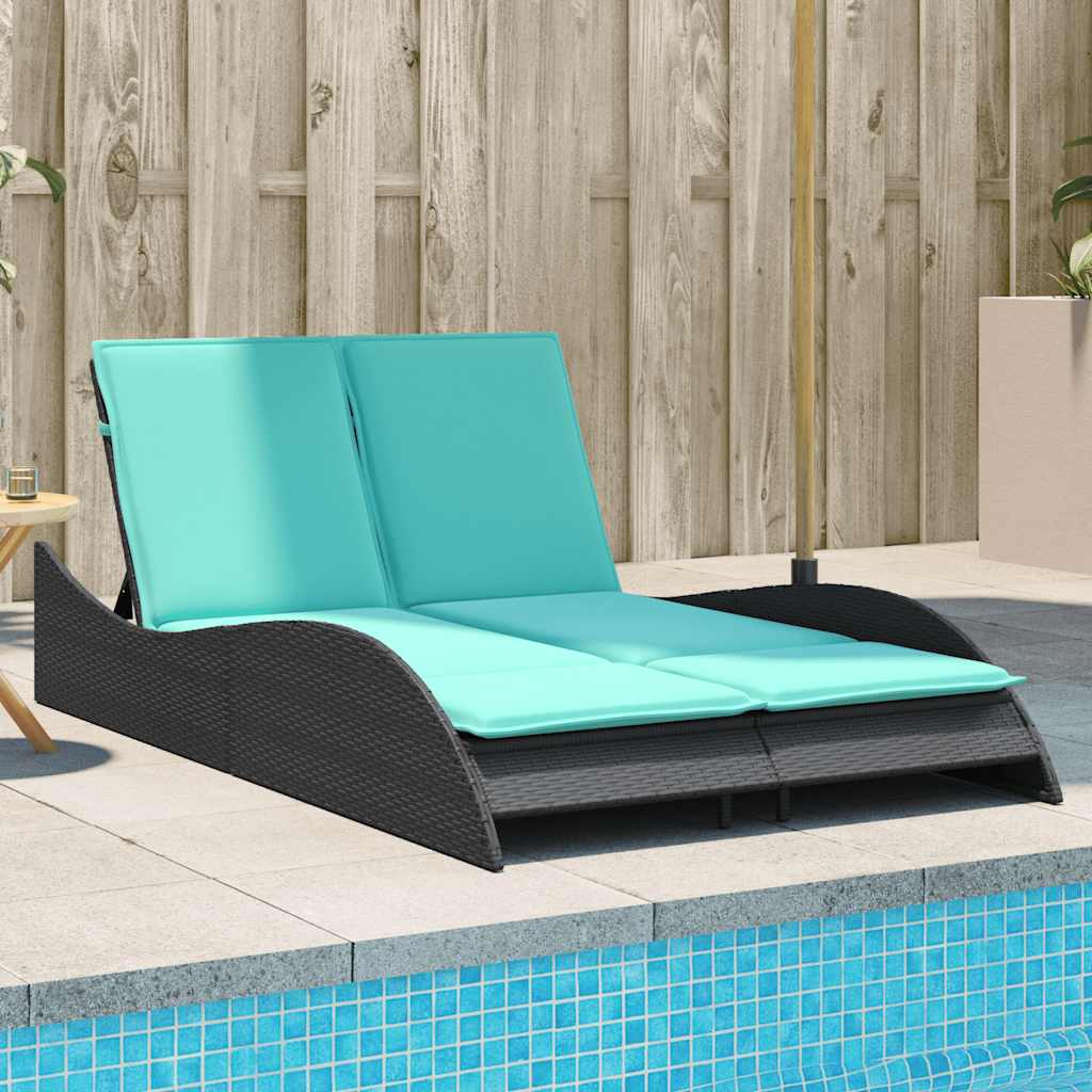 liggestol med hynder sort 114x205x73 cm polyrattan