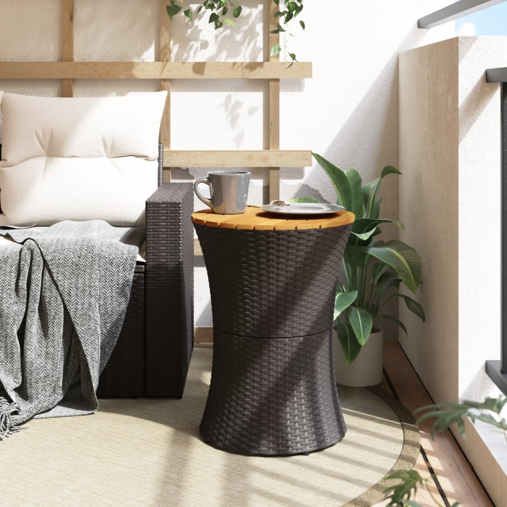 sidebord trommeformet polyrattan og massivt træ sort