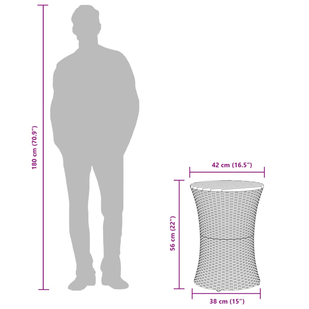 sidebord trommeformet polyrattan og massivt træ sort