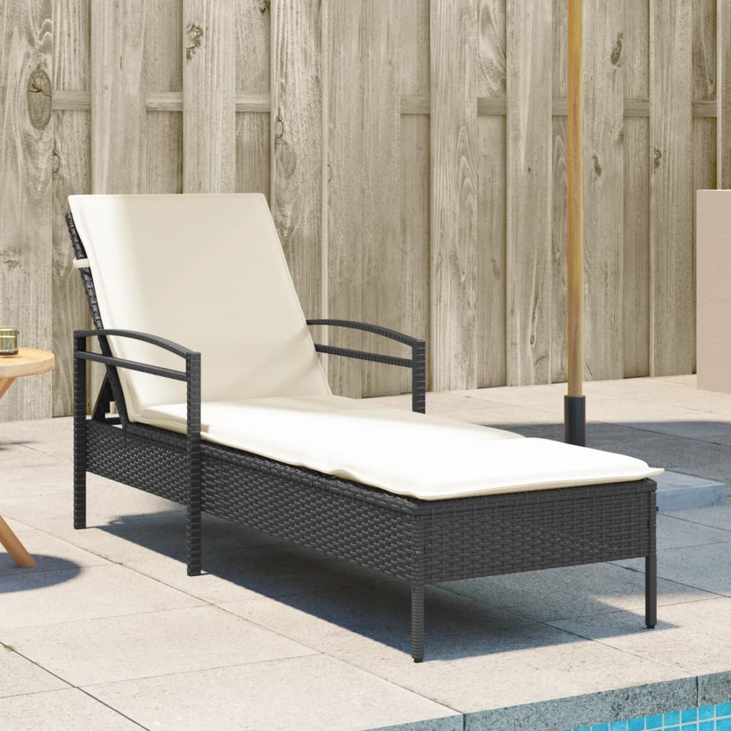 liggestol med hynde 63x200x81 cm polyrattan sort